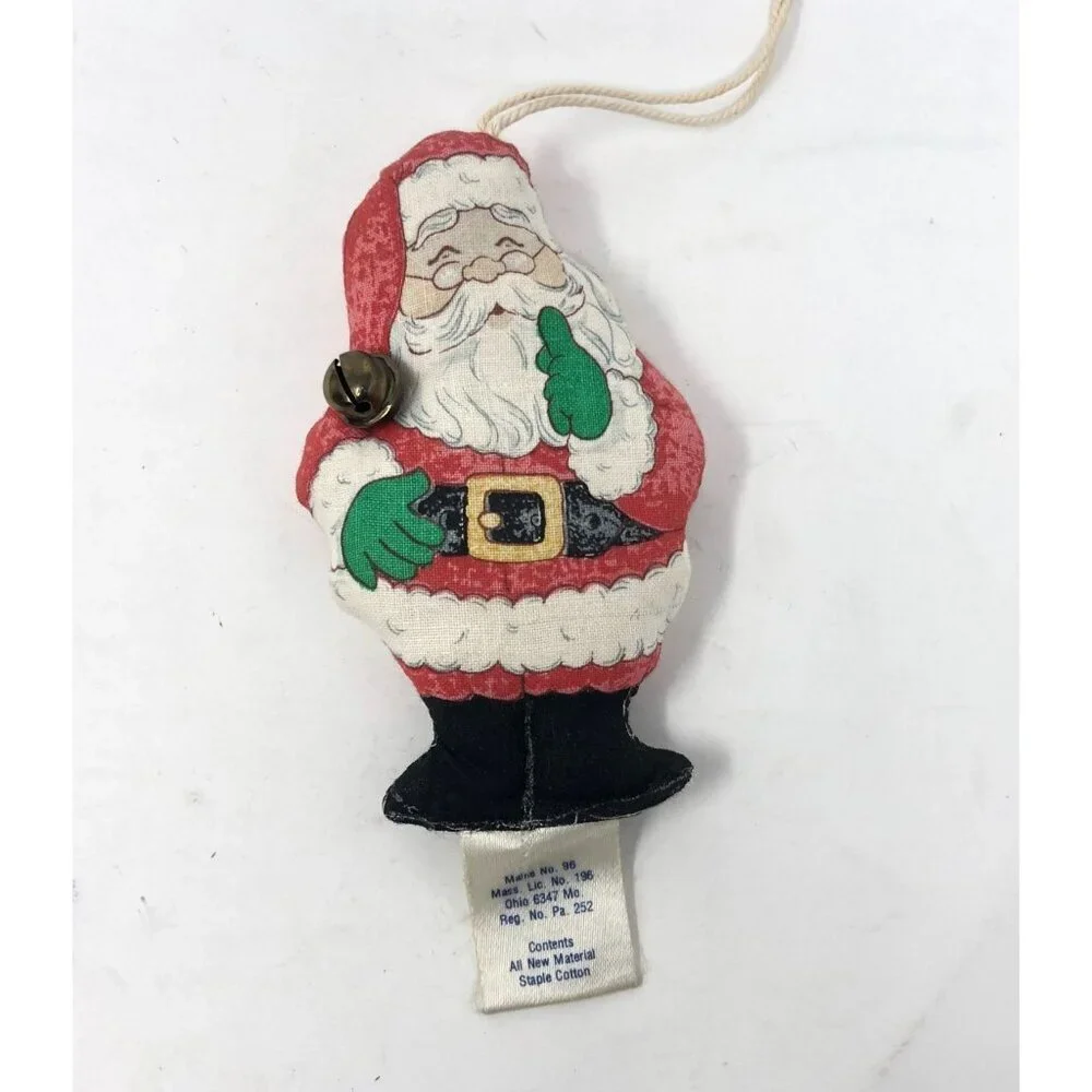 Vintage Hallmark Santa Claus Hanging Ornament Bell Red White Staple Cotton